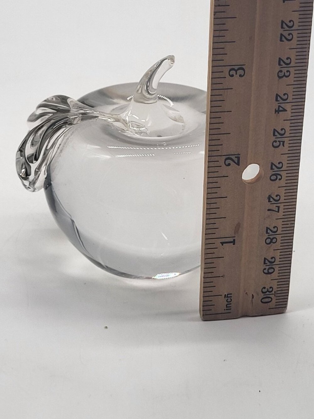 Clear Art Glass Apple Solid Paperweight Teacher Fruit Decor - Picture 8 of 8